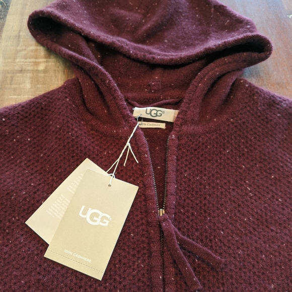 UGG Elyse Cashmere Burgundy Hoodie Sweater - Picture 2 of 8